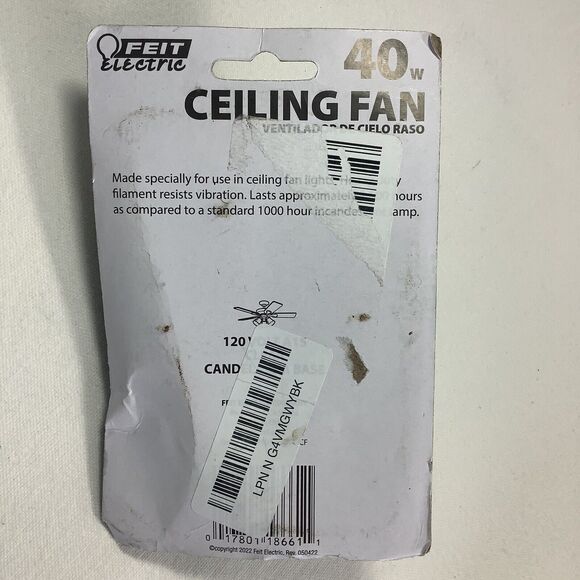 Feit Electric Bp40a15n/Cl/Cf 40 Watt Clear Ceiling Fan Light Bulb - Picture 3 of 4